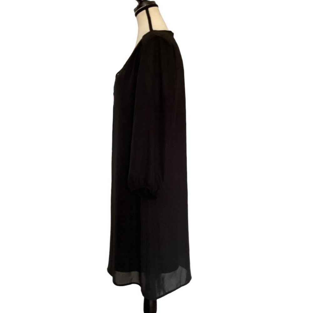 $10$ add on Luxology Black sheer chiffon layered Lace-Up 3/4 Sleeve Dress Size 8 - Picture 4 of 10